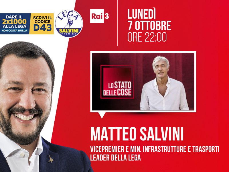 Matteo SALVINI &gt; LUNEDÌ 7 OTTOBRE …