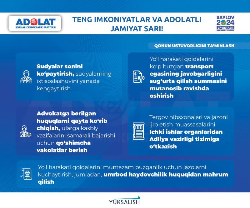 ***📥*** **"Adolat" Sotsial-demokratik partiyasining** saylovoldi dasturidagi …