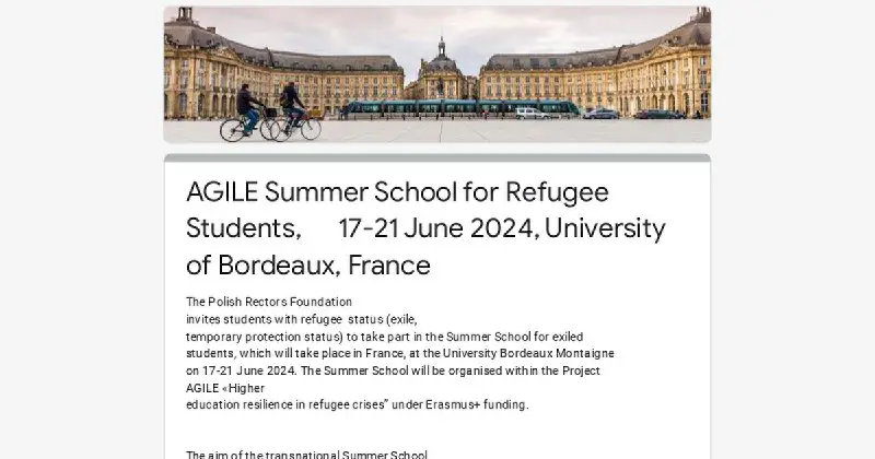 ***🌍*** Join the Summer School for Exiled Students in Bordeaux, France, on June 17-21 2024, organised by the Polish Rectors …