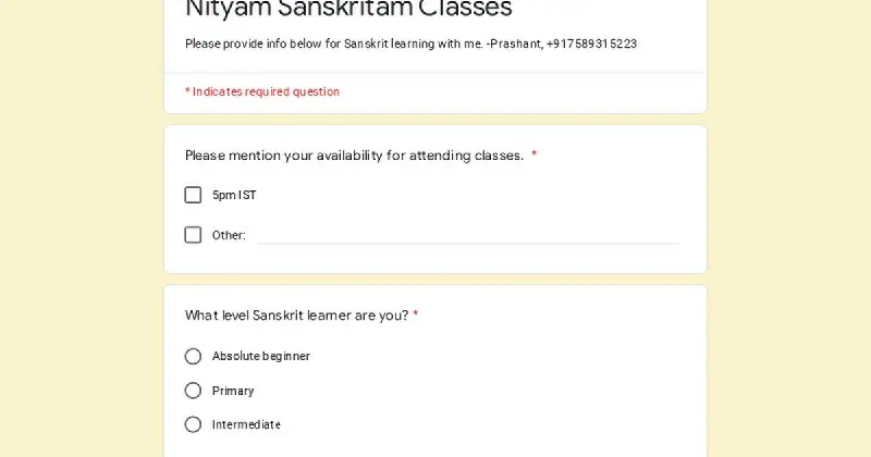 Join Samskritam Classes: More info in the form!