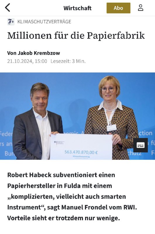 Da beschenkt Robert Habeck einen Papierhersteller …