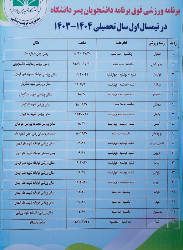 برنامه ورزشی دانشجویان پسر دانشگاه در …