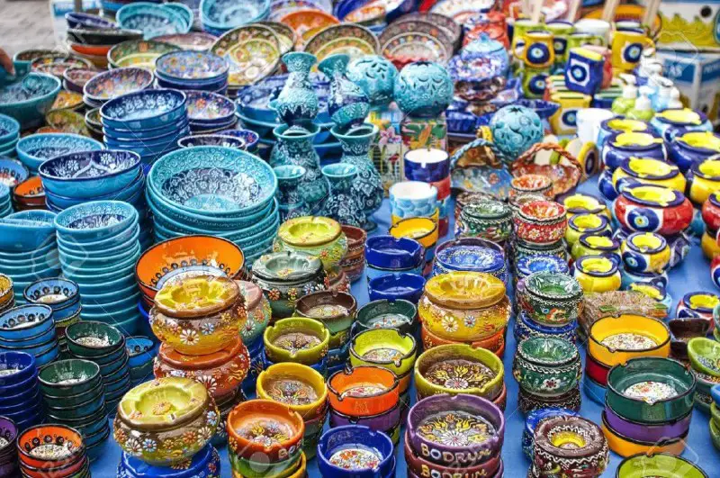 Colorful Ceramic Dishes In The Asian …