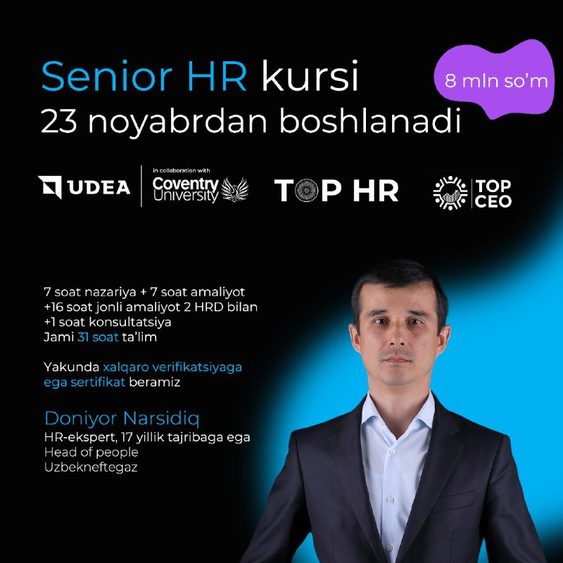 23-noyabr kuni Senior HR kursining 5-guruhi …