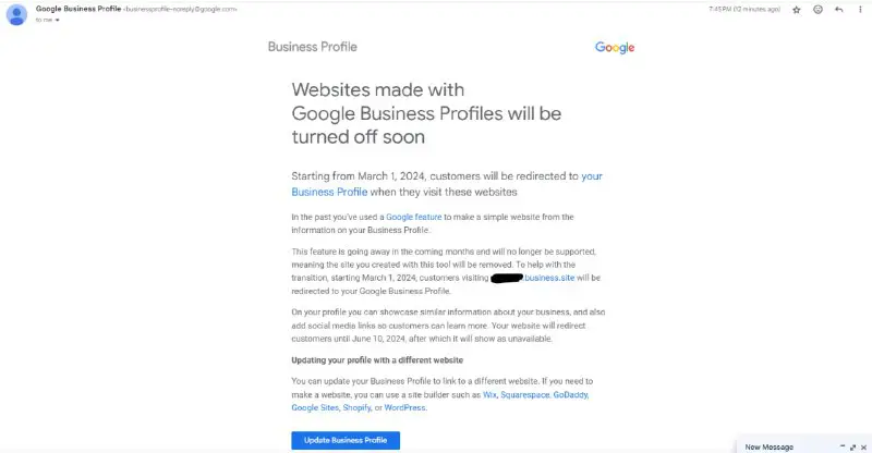 1го березня Google [мав відключити сайти бізнес-профілів](https://t.me/SEOBAZA/855) і зредиректити їх на відповідні лістінги в картах Google на декілька місяців, поки …
