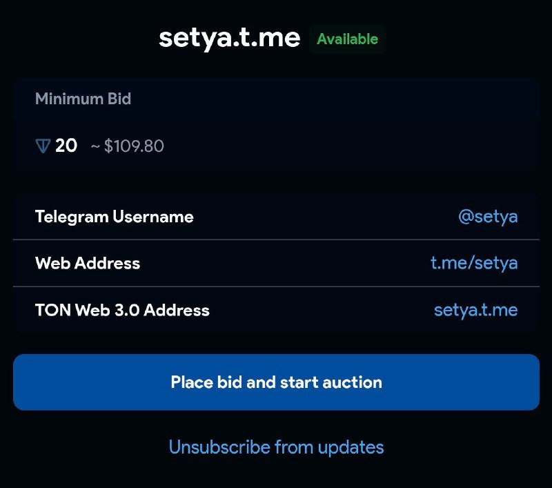 [Tap here to start the auction](https://fragment.com/username/setya)*****✔️***** …