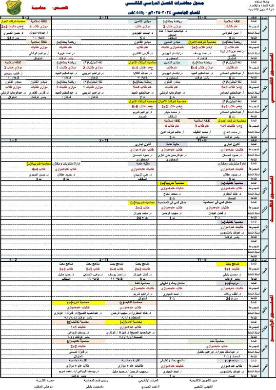 جدول محاضرات الفصل الثاني قسم المحاسبة