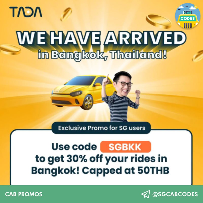 **TADA: 30% off rides in Bangkok** …