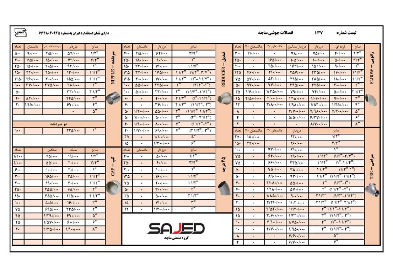 [لیست قیمت اتصالات جوشی ساجد](https://www.sanategharb.com/sajed-list) ***👉*** …