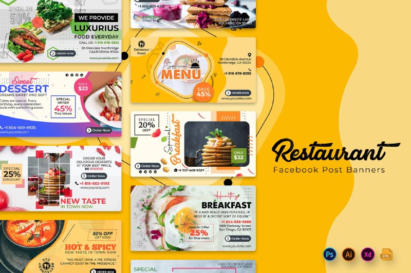 **Restaurant Facebook Social Media Post Banners**