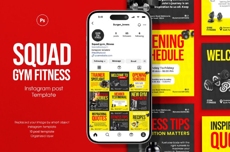 **Squad Gym Fitness Instagram Post Templates**