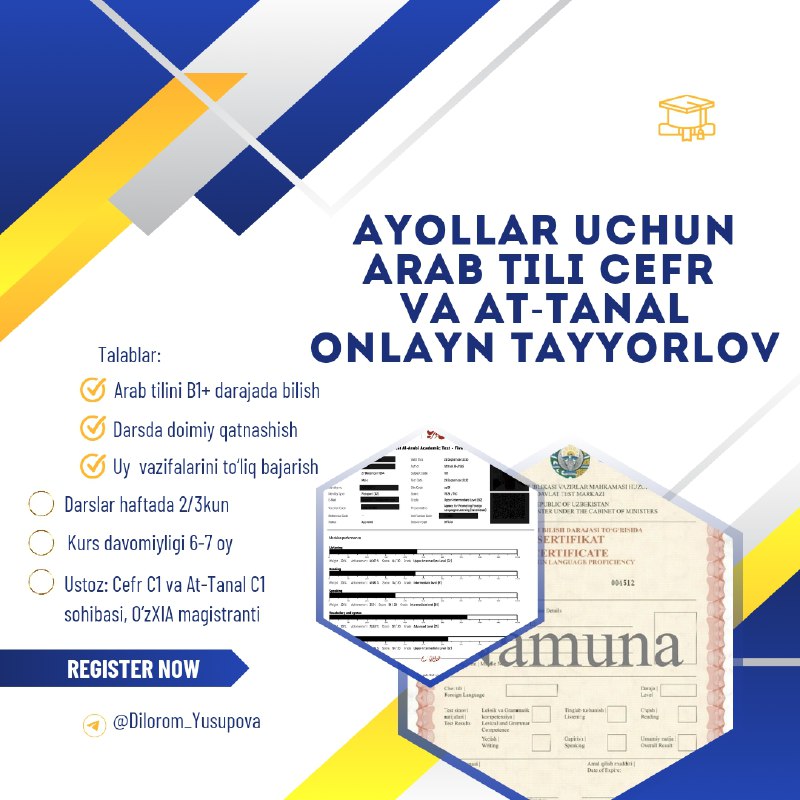 ***✨*** Ayollar uchun arab tilidan Cefr …