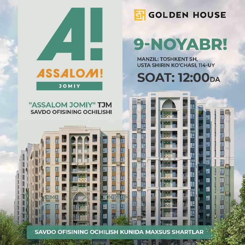 Golden House Assalom Jomiy sotuv ofisining …