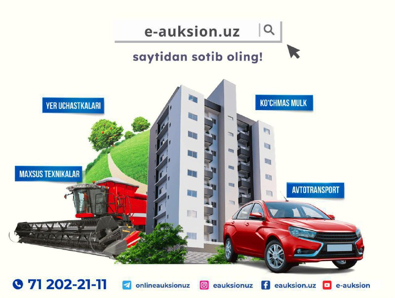 ***📣*** **Surxondaryo viloyatida** [**13600 dan**](https://e-auksion.uz/lots?index=1&amp;page=1&amp;lt=0&amp;at=0&amp;order=0&amp;region=10&amp;q=) **ziyod …