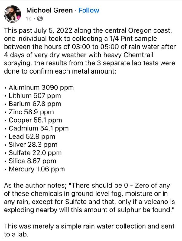 **Lab test done on rain water …