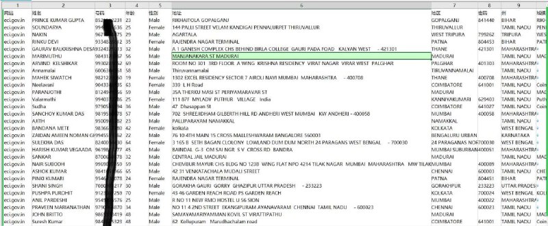 印度政府官员选举500万条，印度政府部门候选人。全格式：网站，姓名，手机号，年纪，性别，地址，城市，州