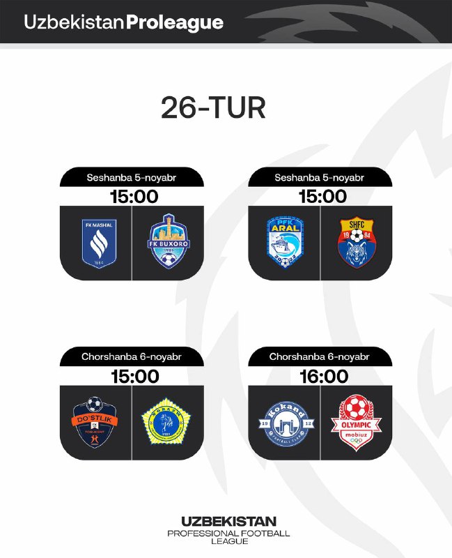 *****⚽️**********⚽️***** **Proliga | 26-tur uchrashuvlari boshlanish …