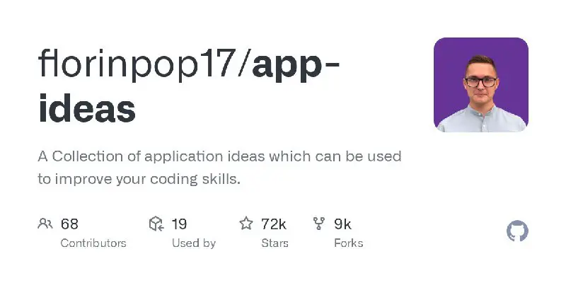 ***🐙*** [App Ideas](https://github.com/florinpop17/app-ideas?tab=readme-ov-file) – подборка идей …