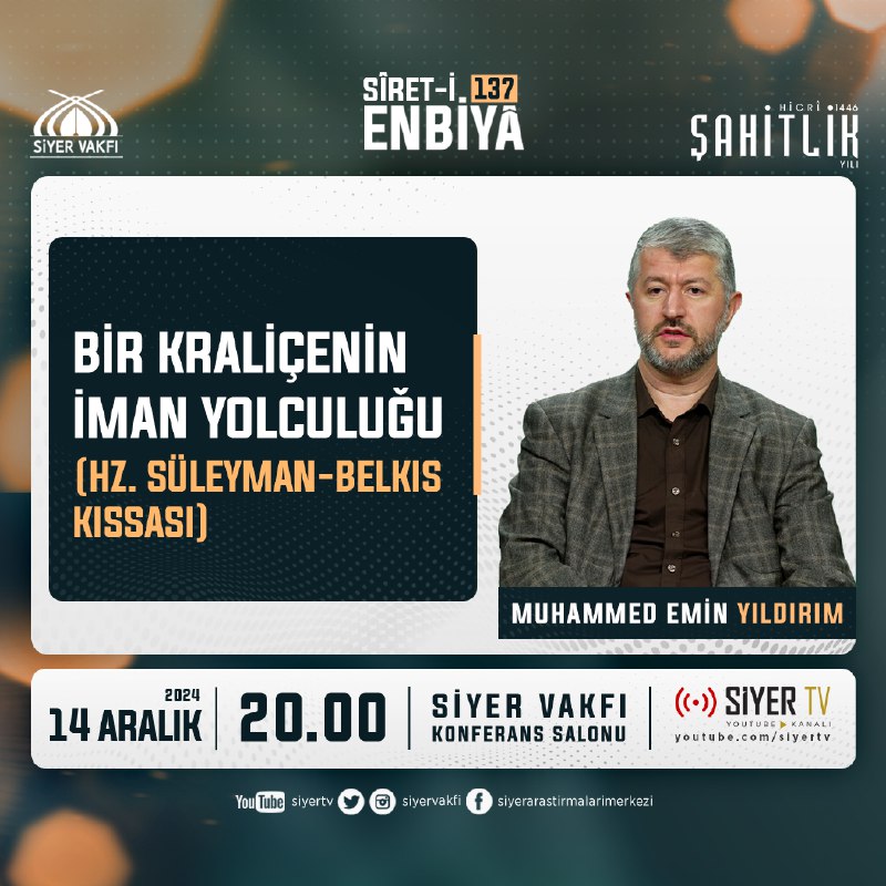 Sîret-i Enbiyâ derslerimizde bu hafta; "Bir …