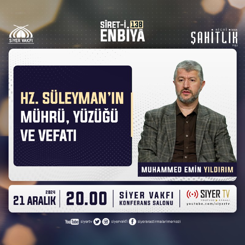 Sîret-i Enbiyâ derslerimizde bu hafta; "Hz. …