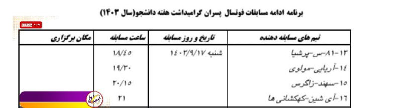 ***?*** **برنامه ادامه مسابقات فوتسال پسران …