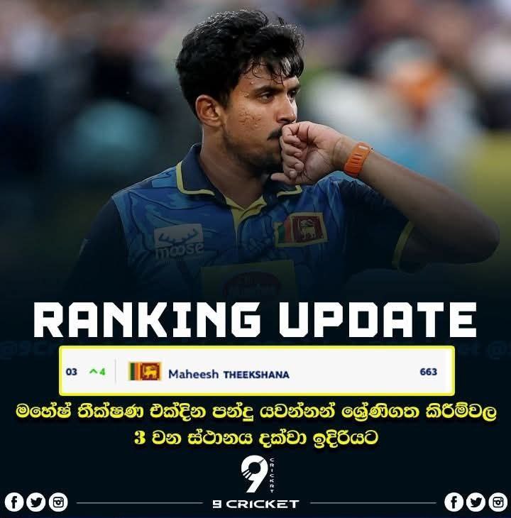 **මහේෂ් තීක්ෂණ එක්දින පන්දු යවන්නන් ශ්‍රේණිගත …