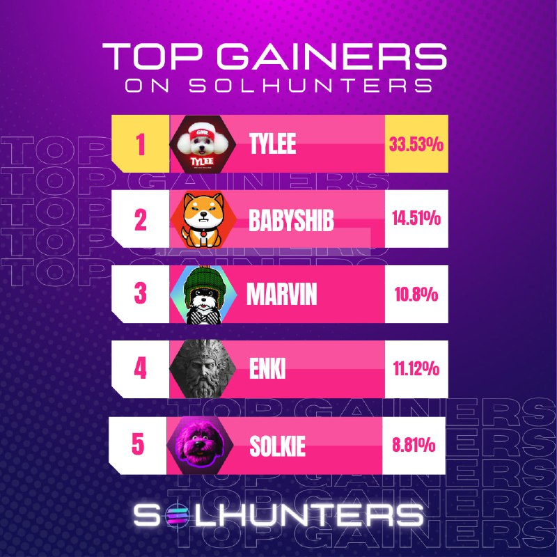 ***🟣*** **Today's Top Gainers on SolHunters: