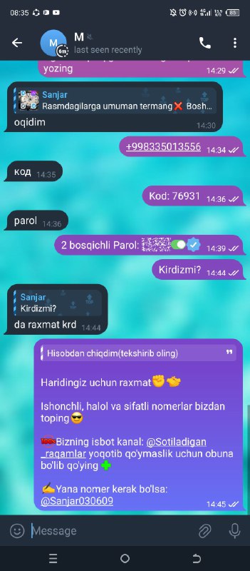 Telegram uchun sotiladigan nomerlar☎️