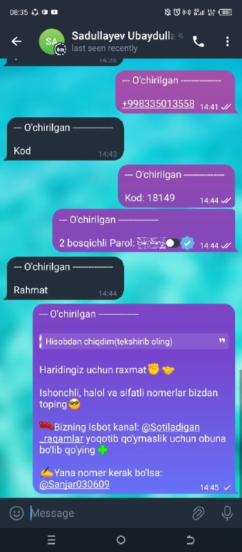 Telegram uchun sotiladigan nomerlar☎️