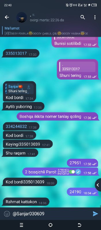 Telegram uchun sotiladigan nomerlar☎️