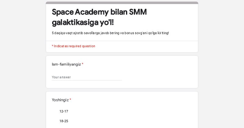 [Space Academy bilan SMM galaktikasiga yo'l](https://forms.gle/Meq4sQZvDBd7AxCJ6)