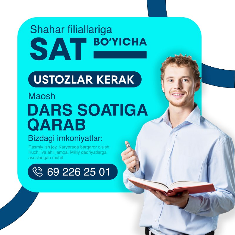 ***⚠️*** **Shahar** filiallariga **SAT** bo'yicha ustozlar …