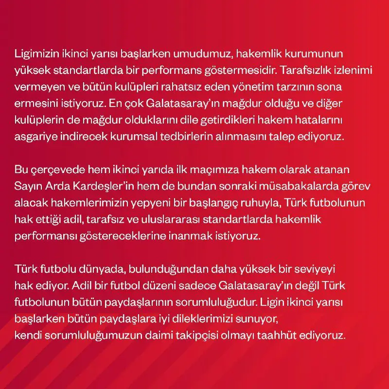 Galatasaray'dan hakemler ile ilgili açıklama geldi.