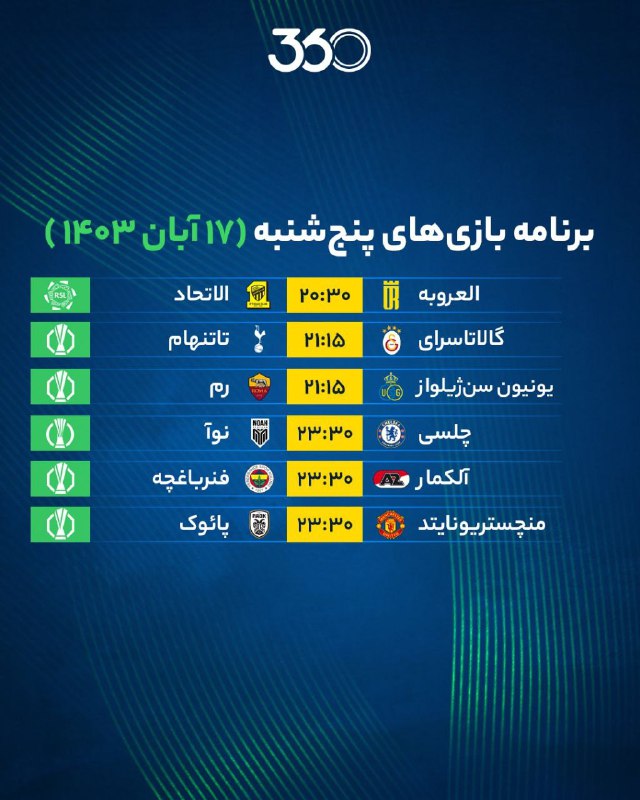 ***⚽️***برنامه مهمترین دیدارهای فوتبال امروز