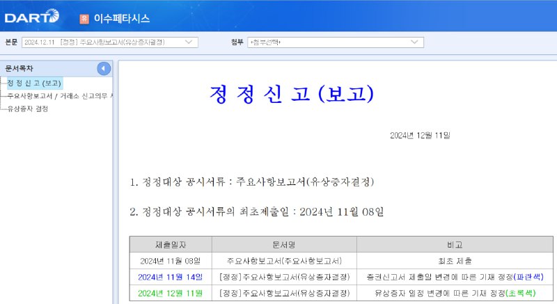 계엄 덕에 어수선한 틈을 타서(?) 유상증자결정