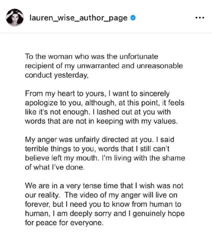 Lauren Wise has made an apology. …