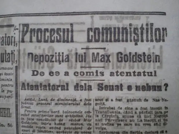 **8 decembrie 1920: primul atentat terorist comunist din România, comis de apatridul Max Goldstein.**