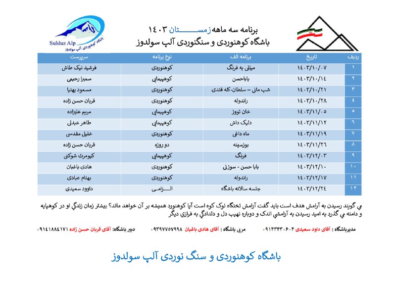 برنامه ی سه ماهه ی زمستان …