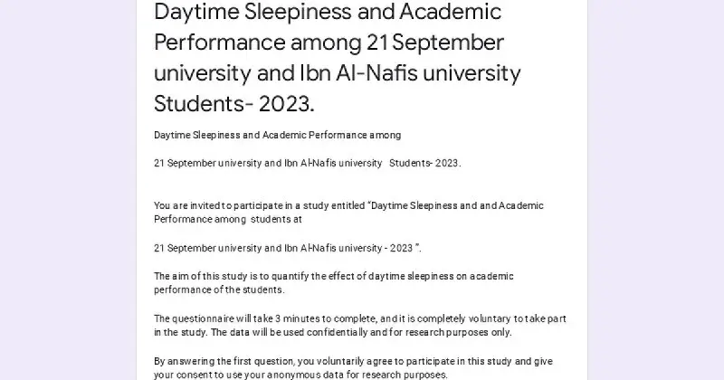 *Daytime Sleepiness and Academic Performance among 21 September university and Ibn Al-Nafis university Students- 2023.*