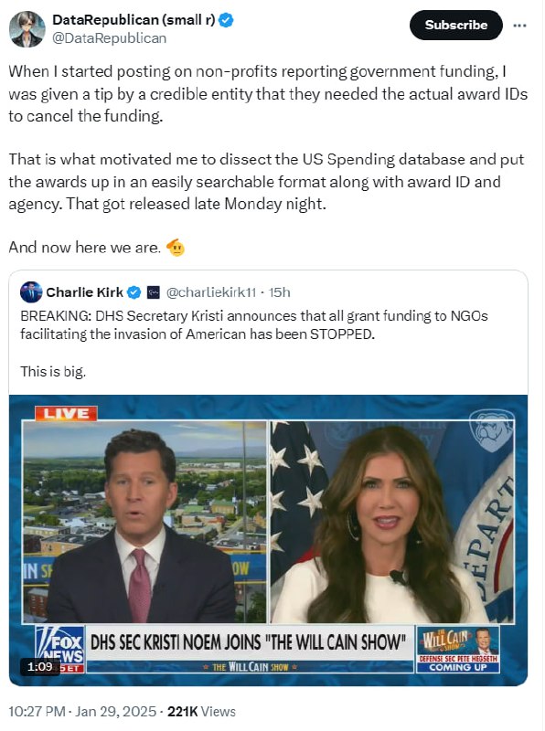 **DHS Secretary Kristi announces that all …