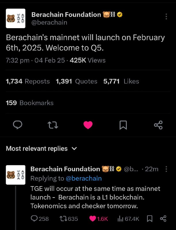 ***😘***Berachain Mainnet At 6th February