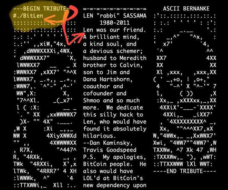 BitLen是对Len Sassaman的致敬，Len Sassaman是周二HBO节目中作为Satoshi真实身份被揭露的热门人选。