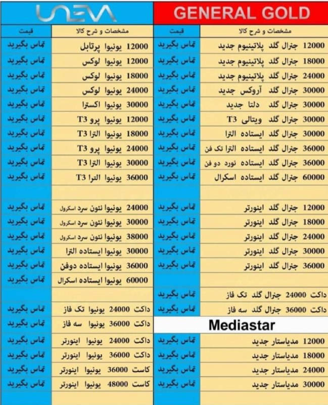 *محصولات جنرال گلد و یونیوا موجود …