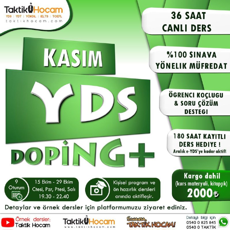 Yoğun talep üzerine Kasım YDS için …