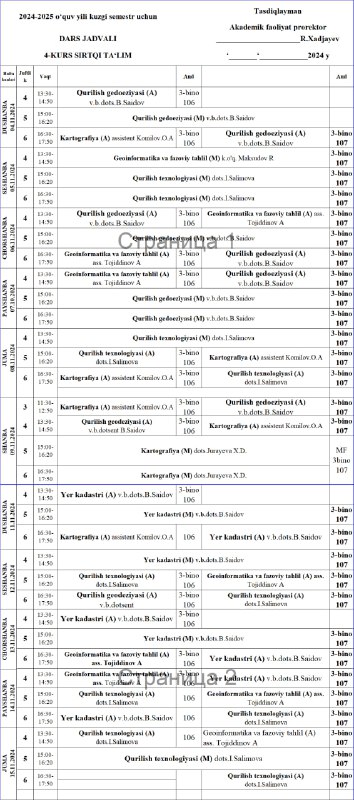 4-kurs dars jadvali