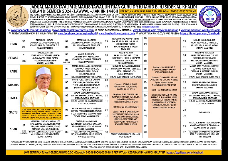 Jadual Majlis Ta'alim dan Majlis Tawajjuh …