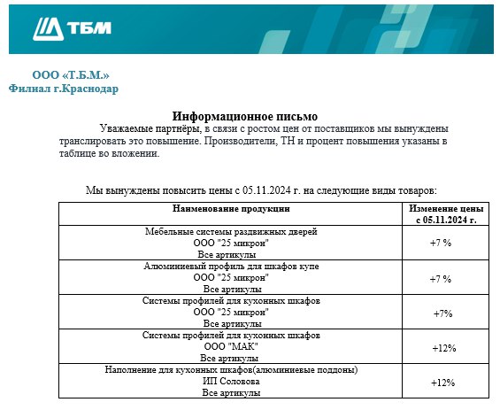 Информируем о повышении цен с 5-го …