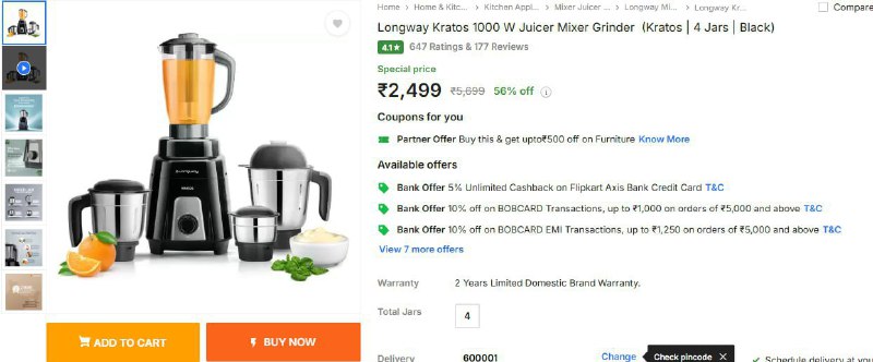 Longway Kratos 1000 W Juicer Mixer …