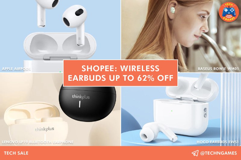 **Shopee: Wireless earbuds up to 62% …